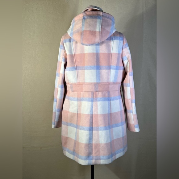 GAL MEETS GLAM wool blend pink and blue plaid winter peacoat. XL - Picture 3 of 16